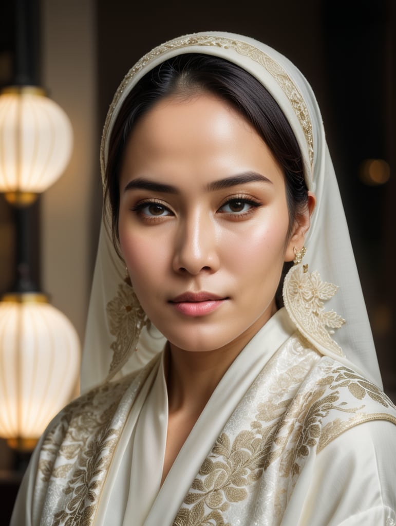 Indonesian women with hijab in white kimono