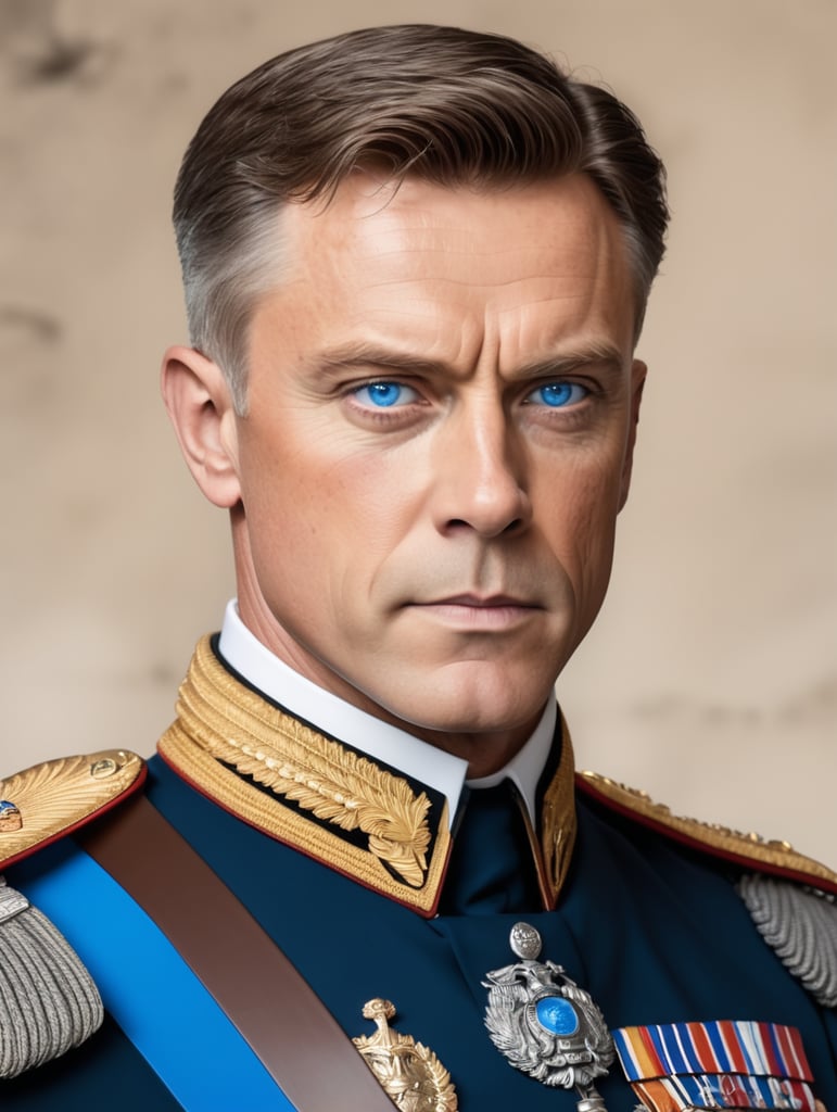 Young and strong Supreme War General with blue eyes and brown hair bust profile picture