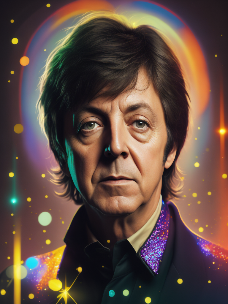 portrait of Paul McCartney, soft palette, trending on artstation, intelligence art creative interpretation digital art playful surrealism, 1964 multi colour lights glowing white space kodak film colour 35mm lens artistic interpretation