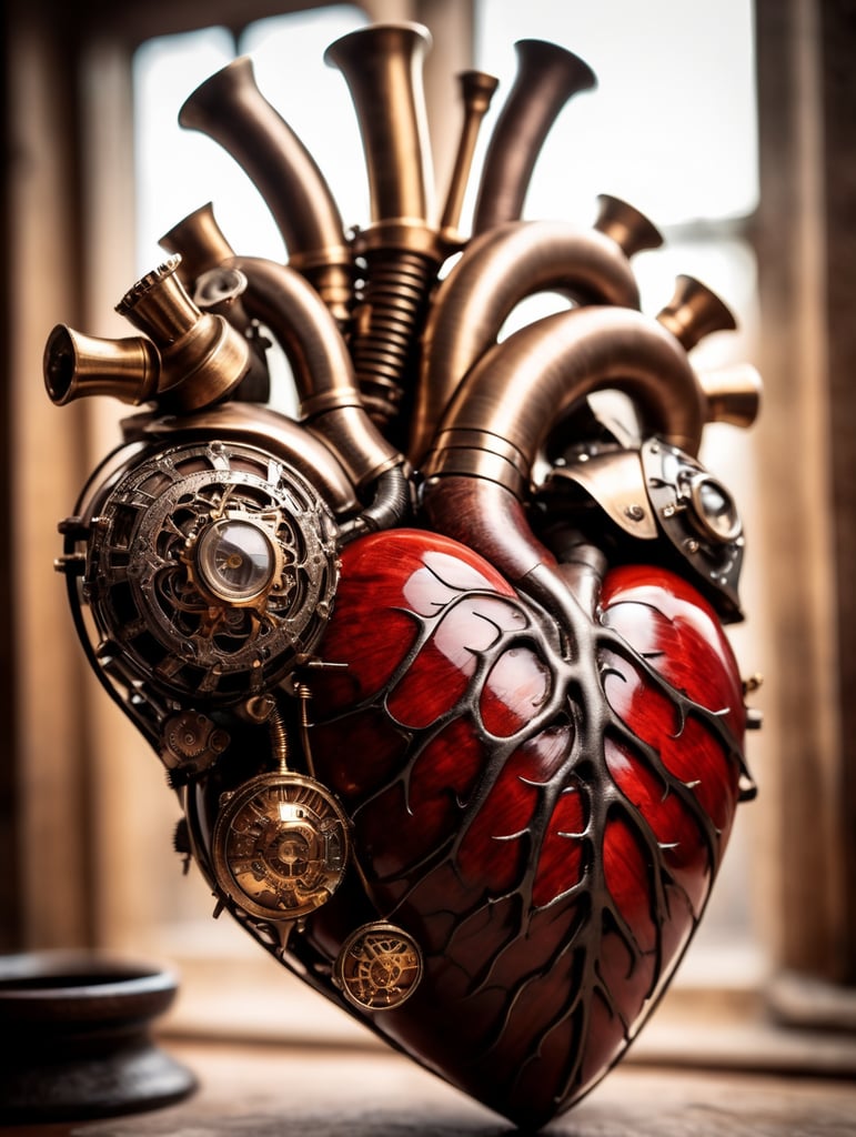 human heart made by a skilled craftsman in medieval steampunk style