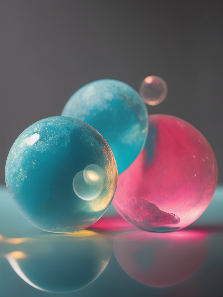 balls of unstirred paint marbling floating loosely in a empty photo studio, Emulsified, bubbles, liquids, oil layered on top, unmixed, studio lighting , mostly pink and light blue, but also some slightly deep white colours, trending on artstation, swirly, slick , powder, deep creases, relief, intricate, hdr, bokeh, photography, high entropy, 2 huge balls
