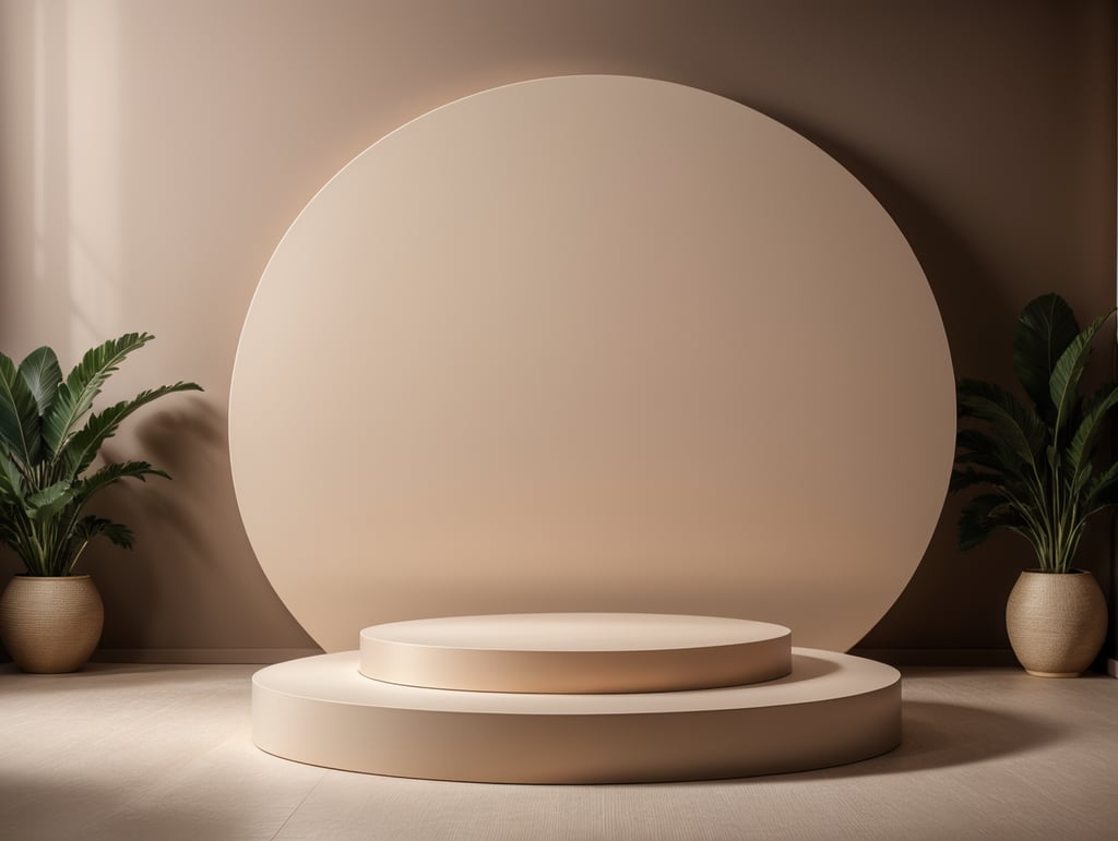 3d render of vector abstract background. Podium for show product. Blank scene showcase mockup with empty round stage.