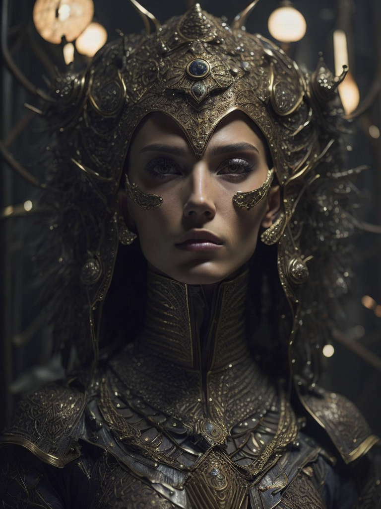 Masterpiece sculpture of an ornate bejeweled mechanical ancient Sumerian, by annie swynnerton and diego rivera and nicholas roerich and giger and jean delville, symbolist, dramatic lighting, god rays, elaborate geometric ornament, art brut, rich colors, smooth, sharp focus, extremely detailed, adolf wolfli and donato giancola