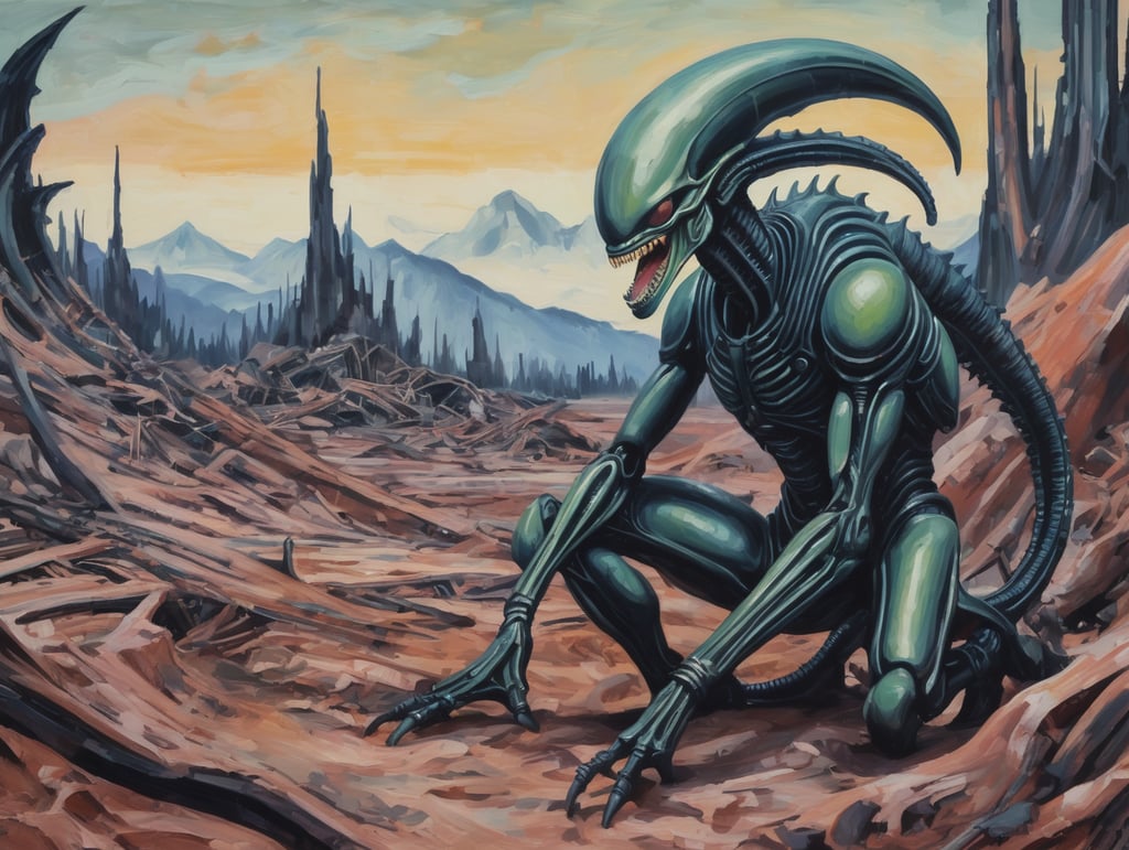 Premium Free ai Images | paint xenomorph alien in the style of ernst ...