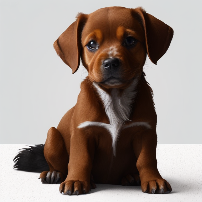 2d vector character, cute puppy sitting on the white floor, flat vector graphics, white background, black lines, high quality details, perfect line art, strong outline, vector sticker, isolated clipart