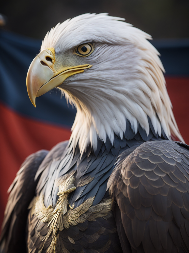 Bald eagle wearing armor holding an Russian flag