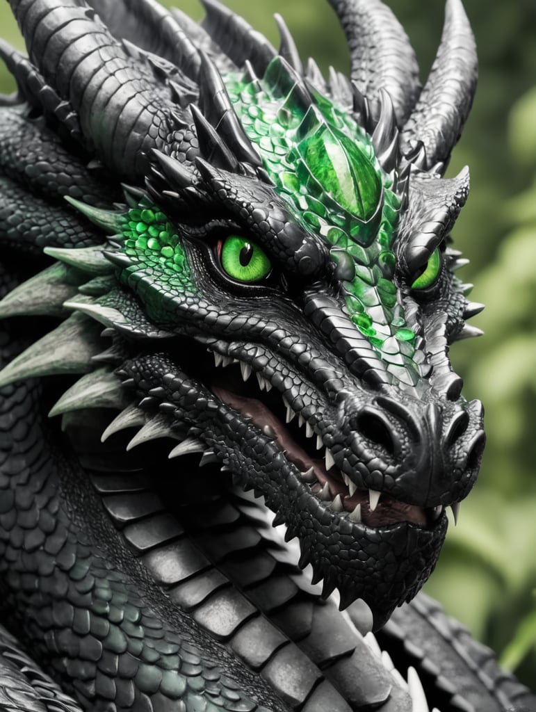 Bkack dragon with green eyes