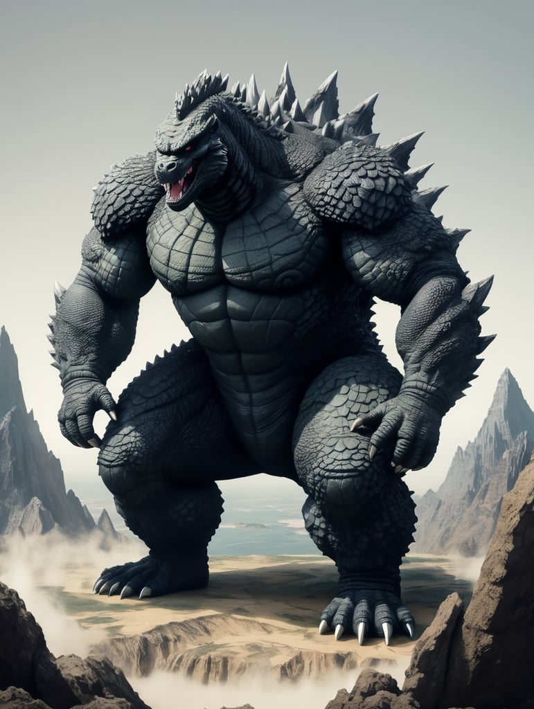 Godzilla squatting over a continent with his big fat butt