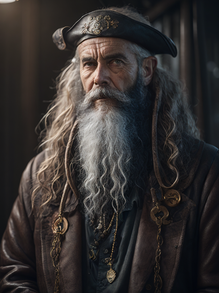 old pirate with octopus beard, dark scene, dark atmosphere, epic shot, sharp on details