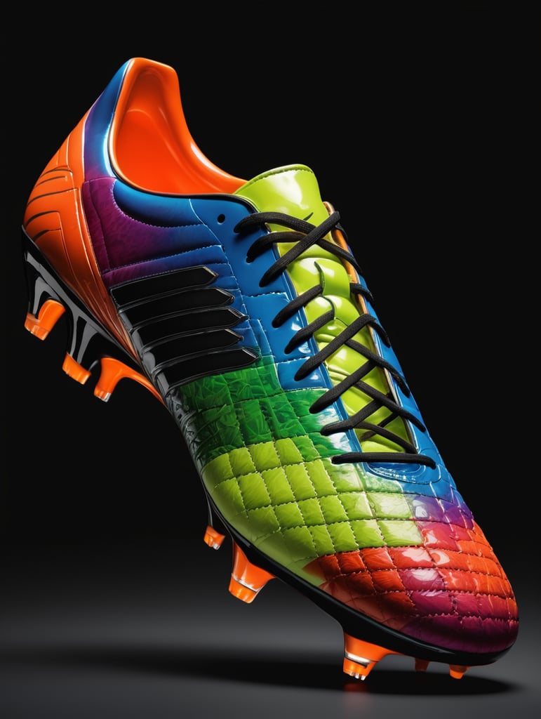 football boot, black background, bright colors, high detailed