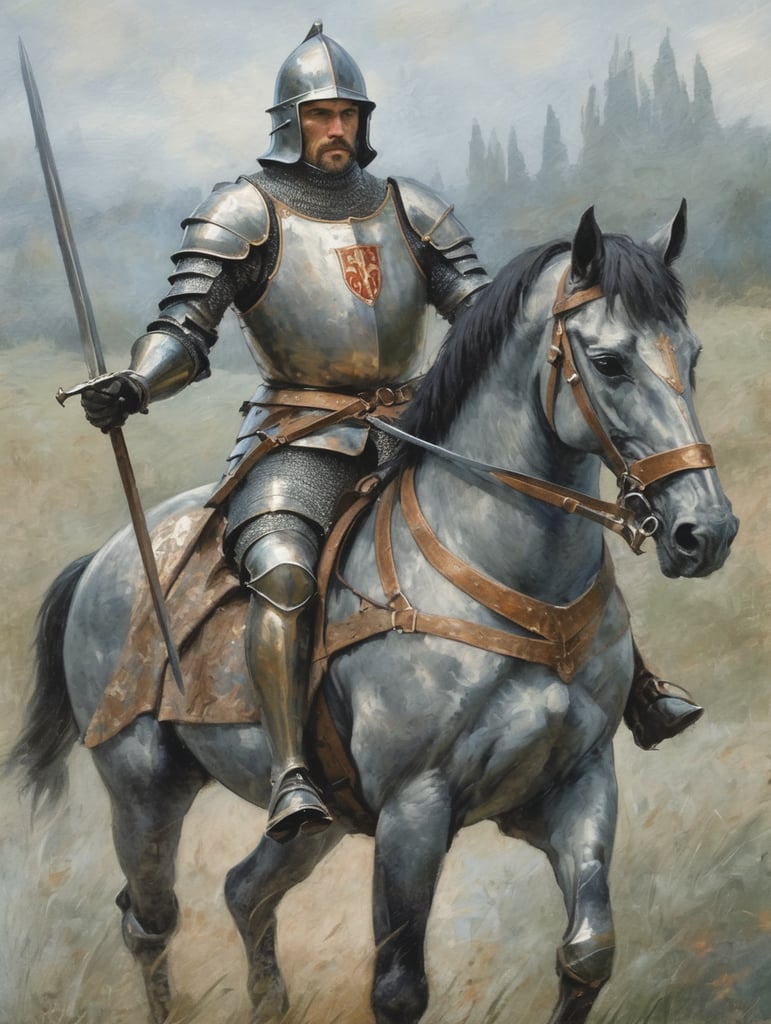 a painting of a medieval knight in a hand-drawn impressionism style