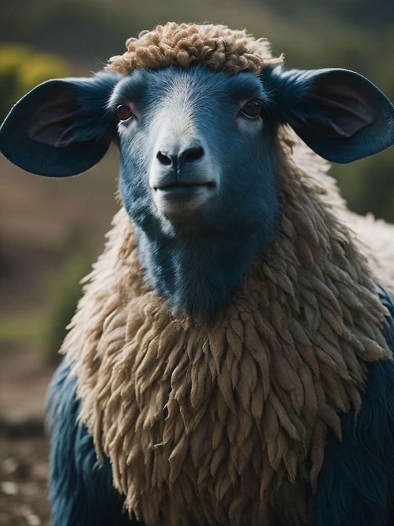 a sheep like a doctor, wearing a blue apron