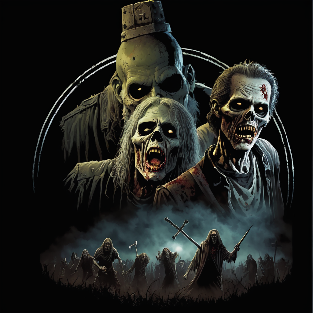 Night of the living, dead deathmetal zombies in a graveyard high-quality details, deep focus, professional shot