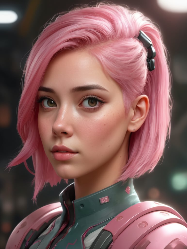 A digital painting of a girl with pink hair, a character portrait by Grillo Demo, featured on cgsociety, space art, artstation hd, behance hd, rendered in unreal engine