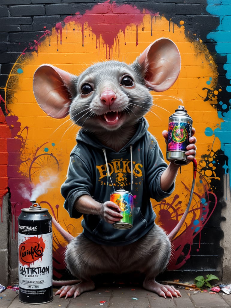 graffiti writer rat with spraycan in hand in mexico city