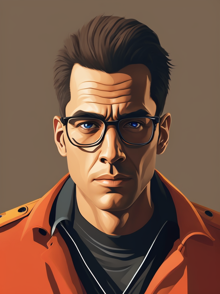 Portrait of a Man from GTA Game, vector art, flat colors
