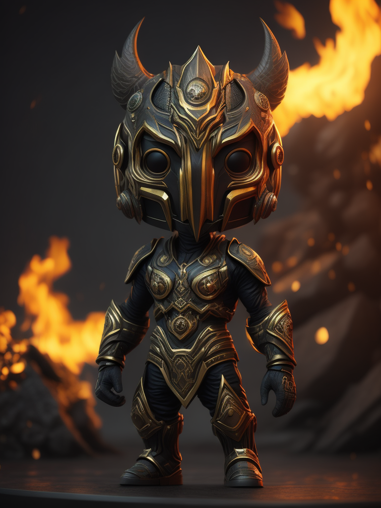 Full body 3d render of funko pop FIRE PHONIX, Indonesian face