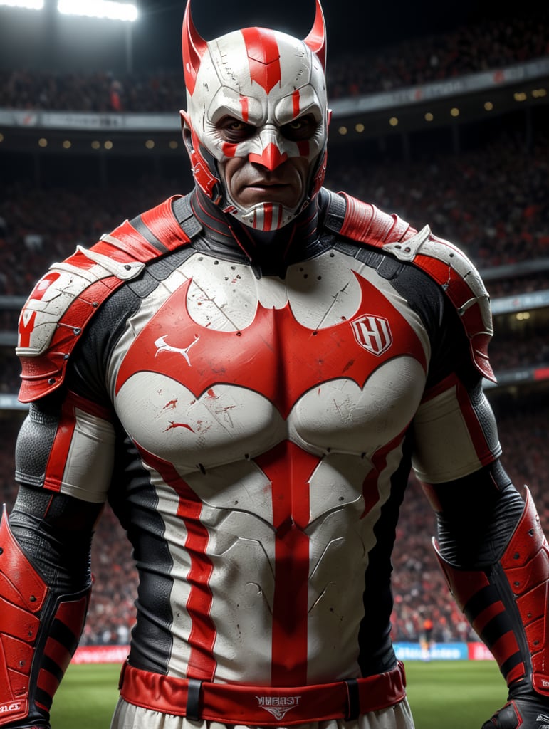 bat, wearing red and white striped, football kit