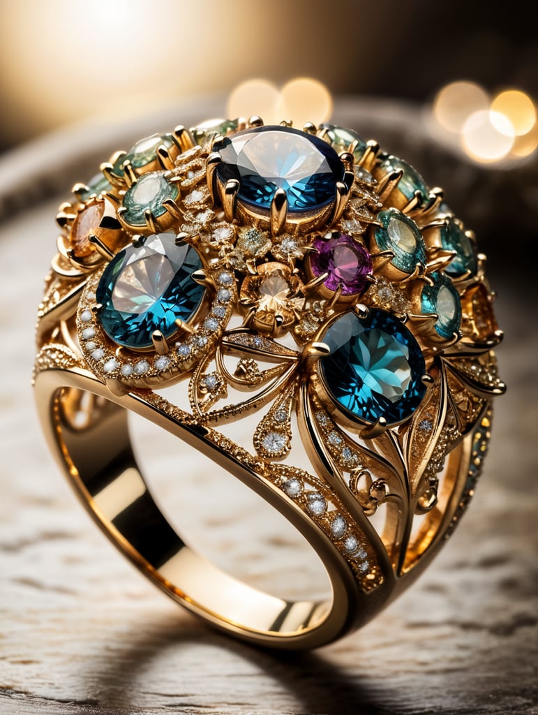 gold ring decorated with fractal gems