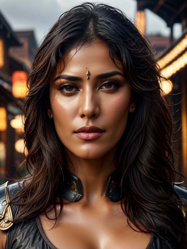 "beautifully demure Chitrangada Singh outside in the rain, dusky skin, big beautiful kohl eyes, wet dense black long hair, black eyes, alluring, revealing, blushing. Intricate details, HDR, beautifully shot, hyperrealistic, sharp focus, 64 megapixels, perfect composition, high contrast, cinematic, atmospheric, mid shot, photorealistic" "head and shoulders portrait, 8k resolution concept art portrait by Greg Rutkowski, Artgerm, Alphonse Mucha dynamic lighting hyperdetailed intricately detailed Splash art trending on Artstation triadic colors Unreal Engine 5 volumetric lighting, steampunk engine"