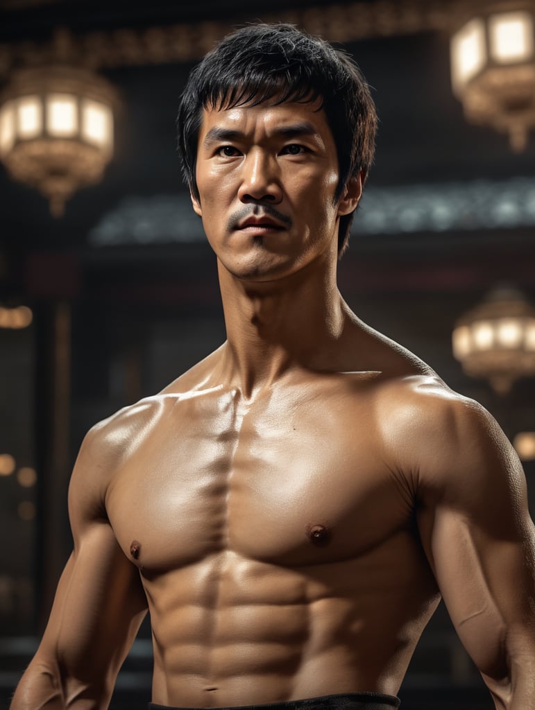 Bruce Lee standing looking at camera