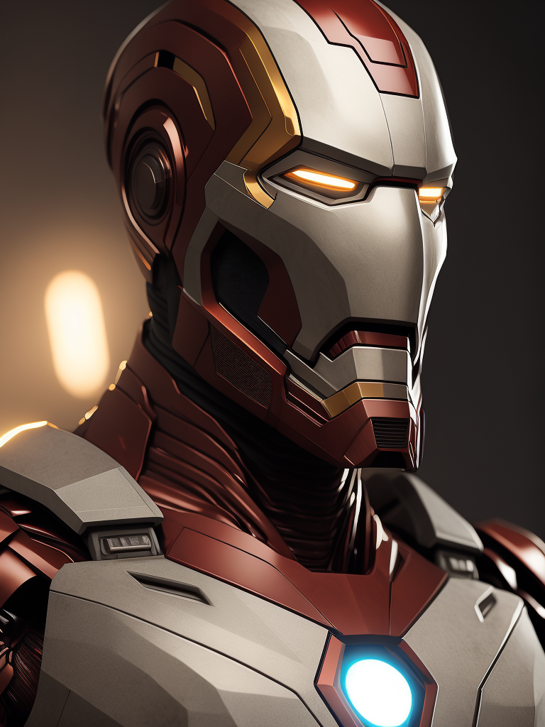 ironman bust, with big beard, in marble statue style, dramatic lighting