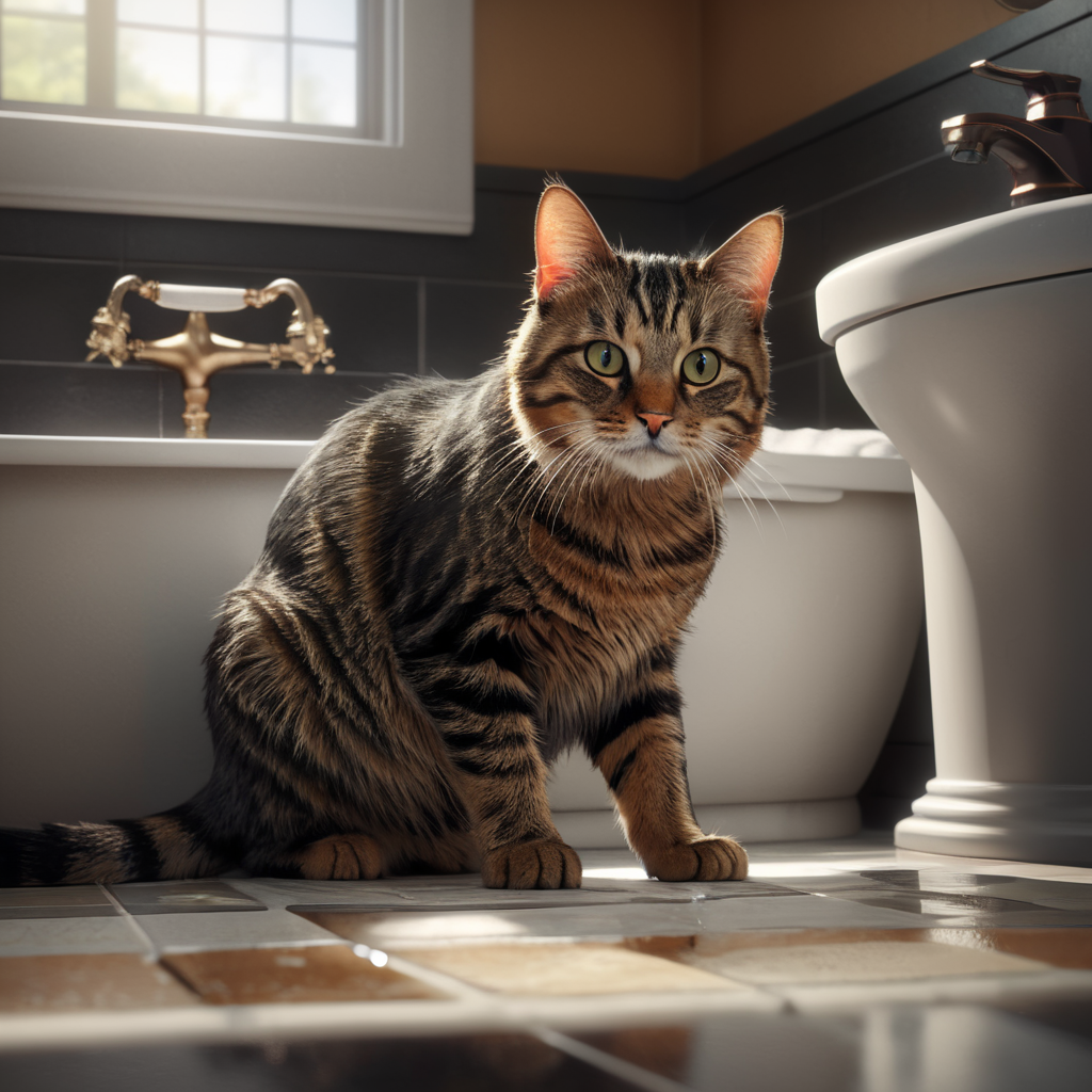 cute cat in bathroom, realistic
