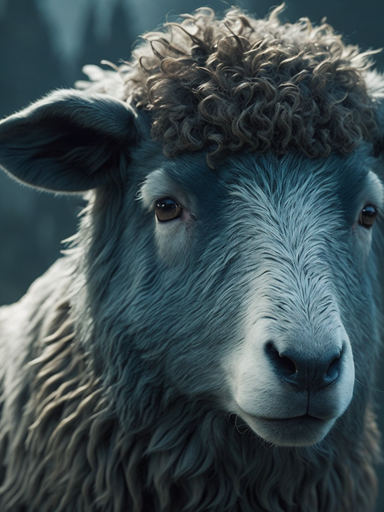 a sheep like a doctor, wearing a blue apron