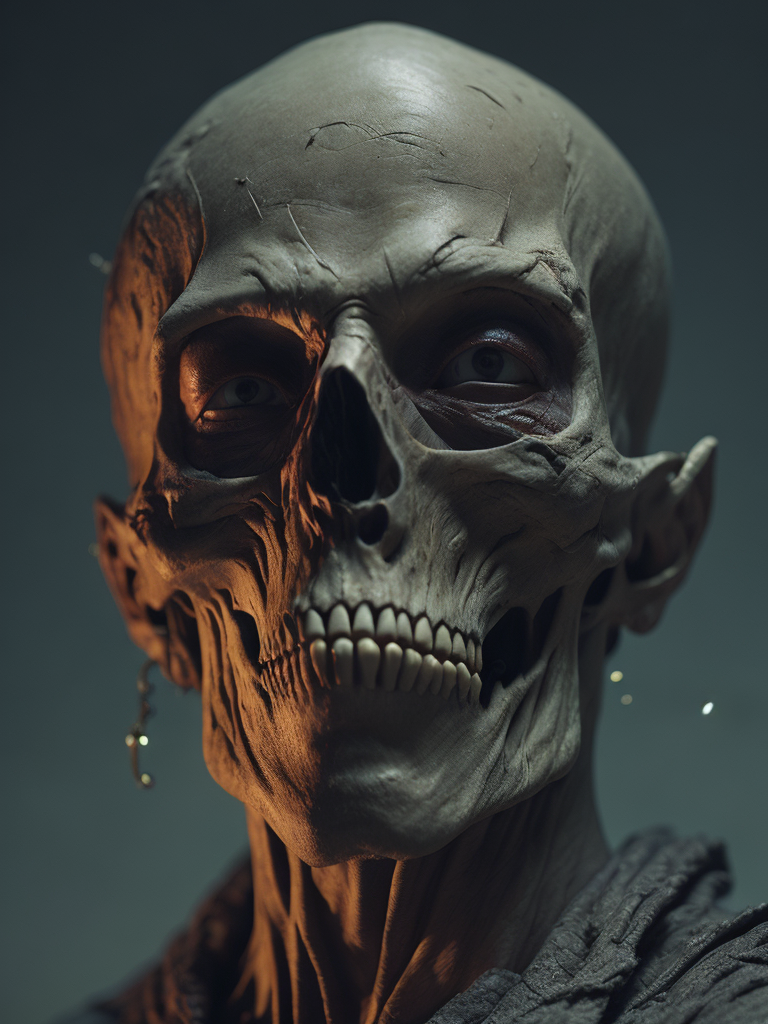 void of skulls with golden veins, red light from a side