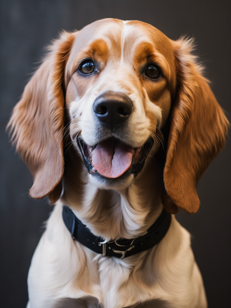 Cocker Spaniel(((smiling))) sitting, see front camera, photo fron a withe background. (((smiling)))