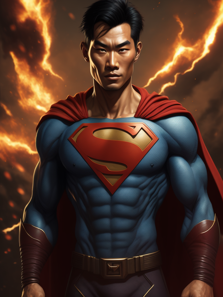 Chinese Superman, Hero Portrait, Comics, Marvel, Horror, USA, style of Richard Corben