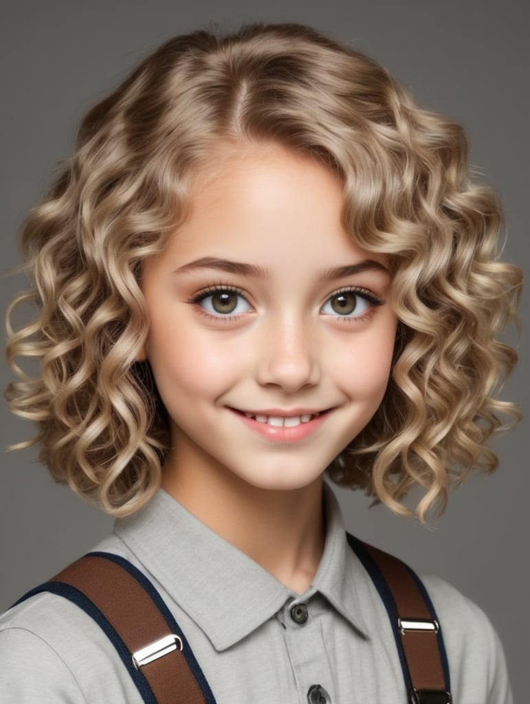 Make a teenager with a sharp nose, curly short hair, and braces and sharp eyes.