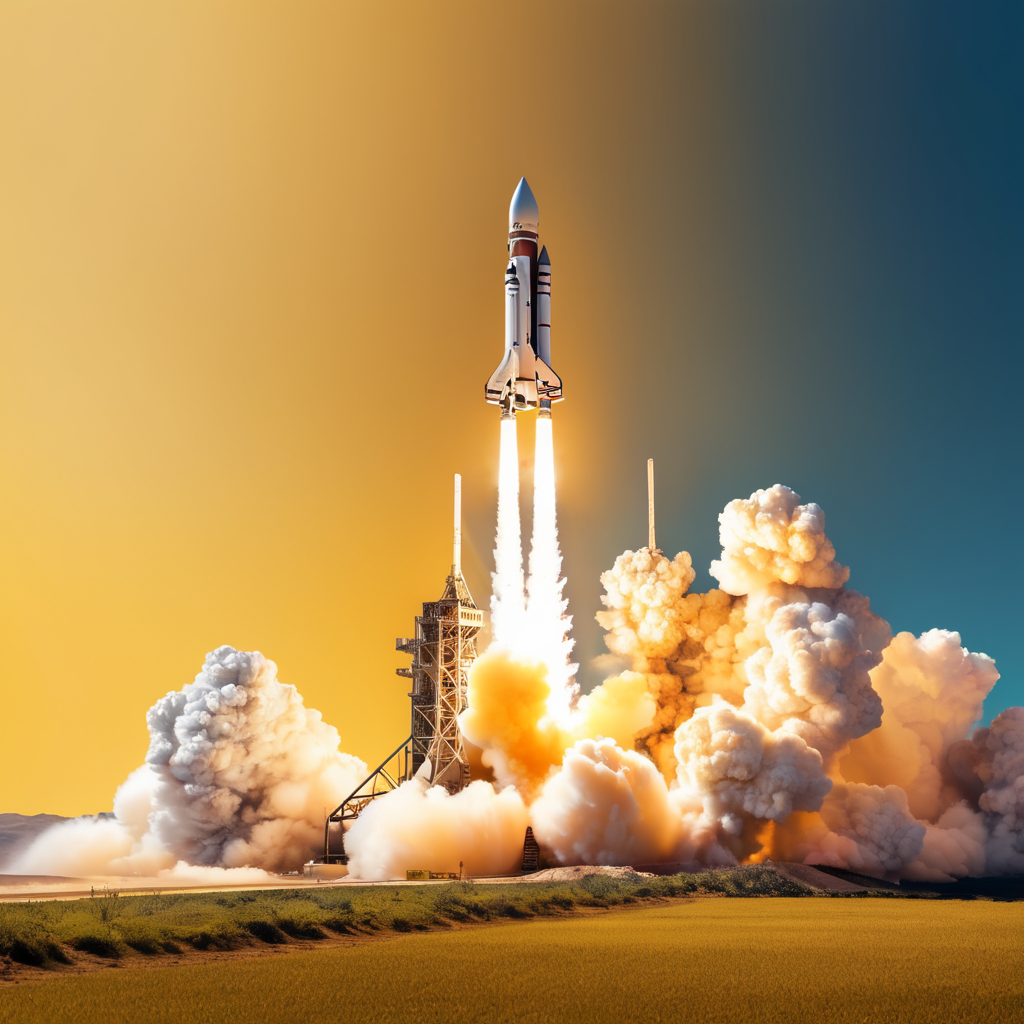 Rocket launch isolated on yellow background