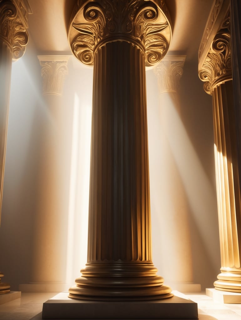 A golden Greek column in a shaft of light