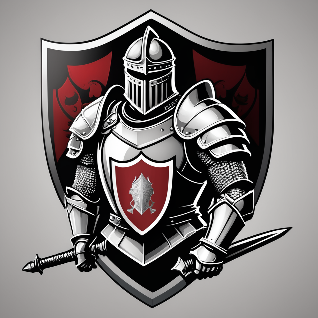 arafed knight with sword and shield logo design, strong fantasy knight, professional logo design, sword design, medieval knight, (((knight))), fantasy knight, holy crusader medieval knight, logo vector art, medieval holy crusader knight, armored knight, high quality character design, 3 d logo, logo design, knight, medieval fantasy game art, logo concept design, illustrated logo