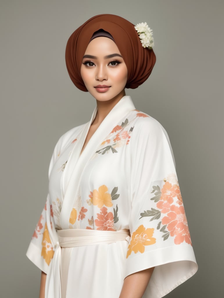 Indonesian women with hijab in white kimono