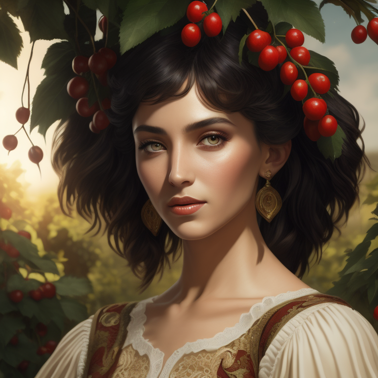 draw The light of the sun, filling the berries from the inside, is reflected in the brown eyes of the girl. The darkness of the skin is set off by the whiteness of the blouse. Saturated greenery of grapes, a wicker basket, light - everything is intertwined in magical harmony, the style of Karl Bryullov.