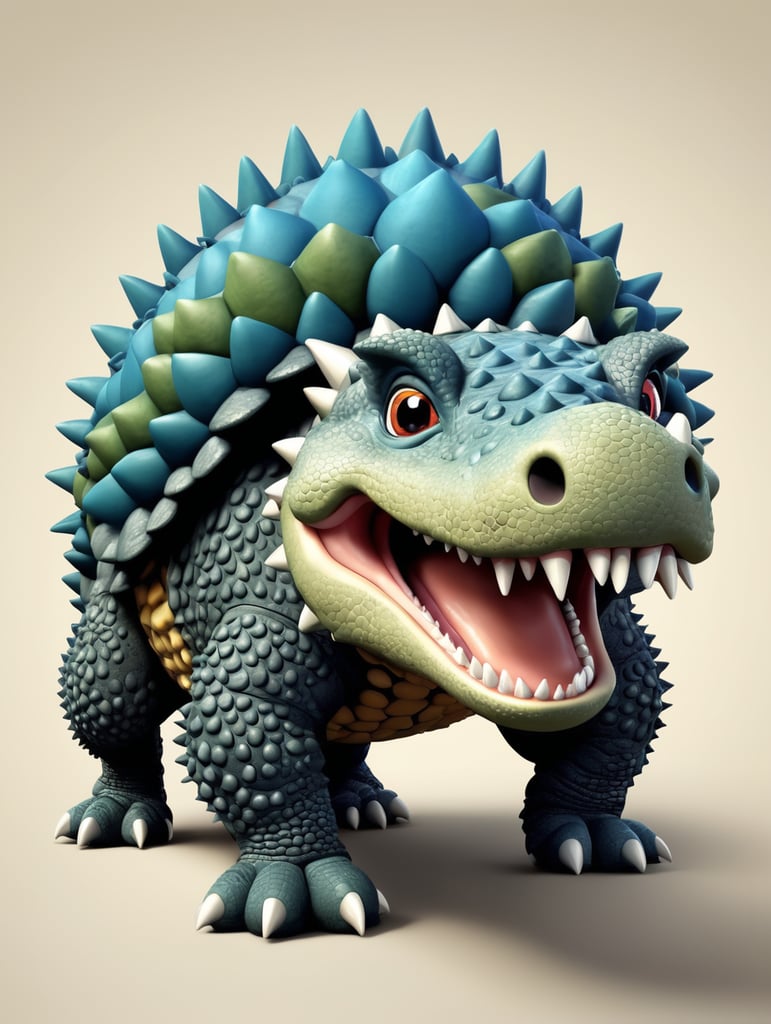 Cartoon Pixar Ankylosaurus, plain background,friendly, smiling, fun, modern, vibrant colors, high contrast ultra detailed