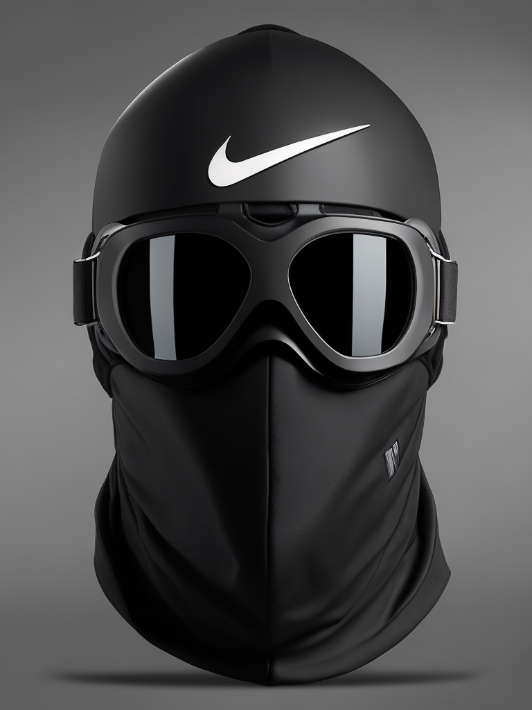 Nike goggles ski black mask, Gray background, dark atmosphere, high quality details