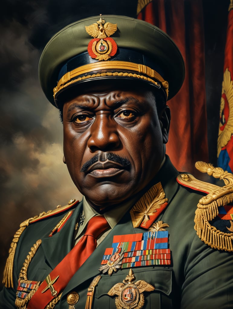 A portrait of the dictator Idi Amin in a realistic style