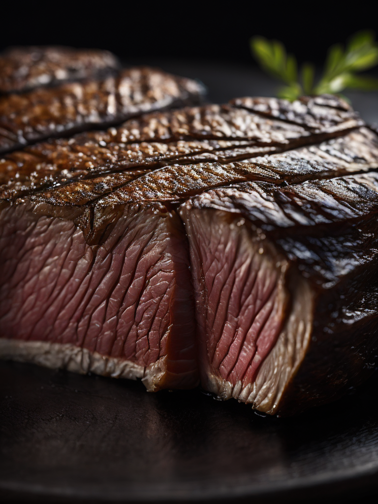 macro photography of a steak