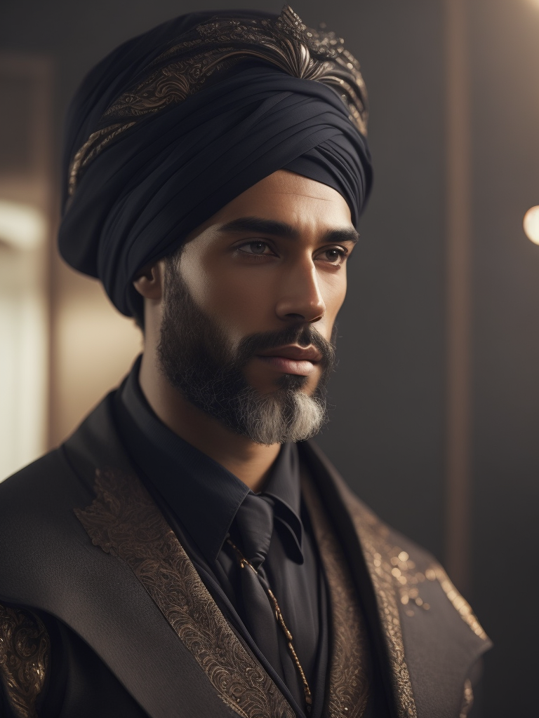 a man in a black dress and a turban