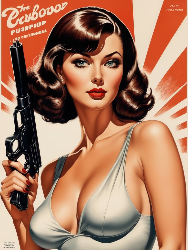 This artwork of a women by George Wilson is an eye-catching poster-style drawing and illustration representing the iconic pulp style.