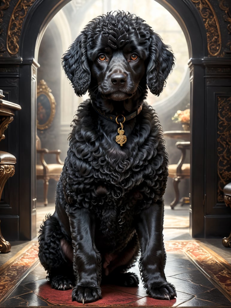 è un cane di razza barboncino nero ricciolino