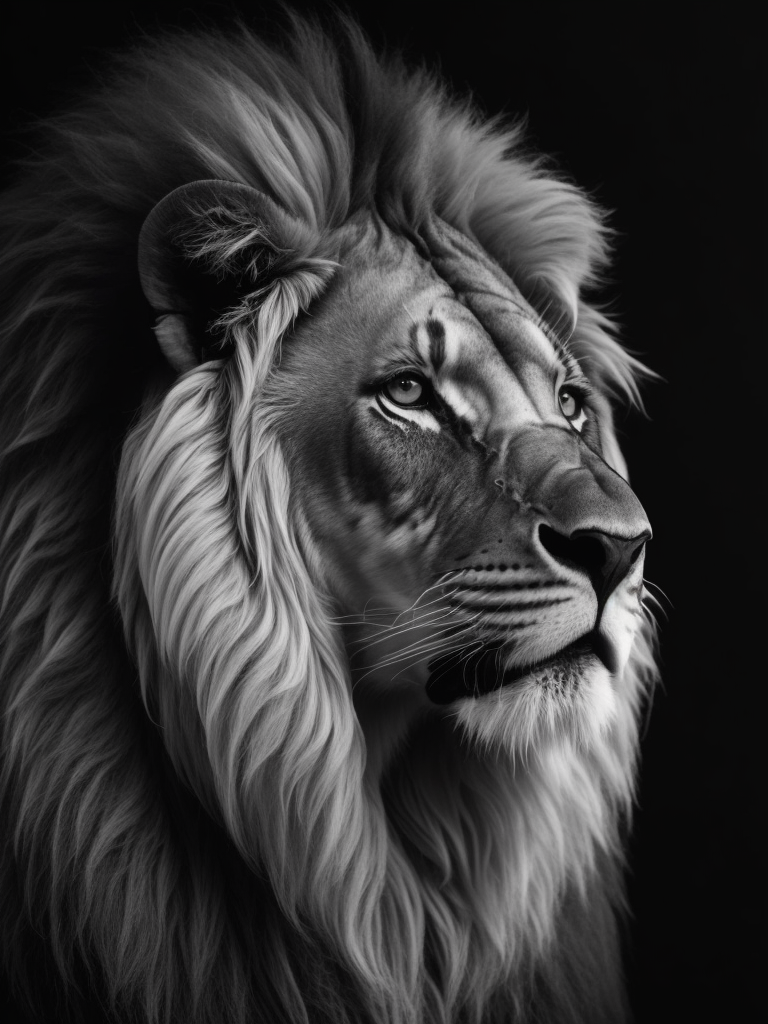 photo of a lion in black and white style, sharped, detailed