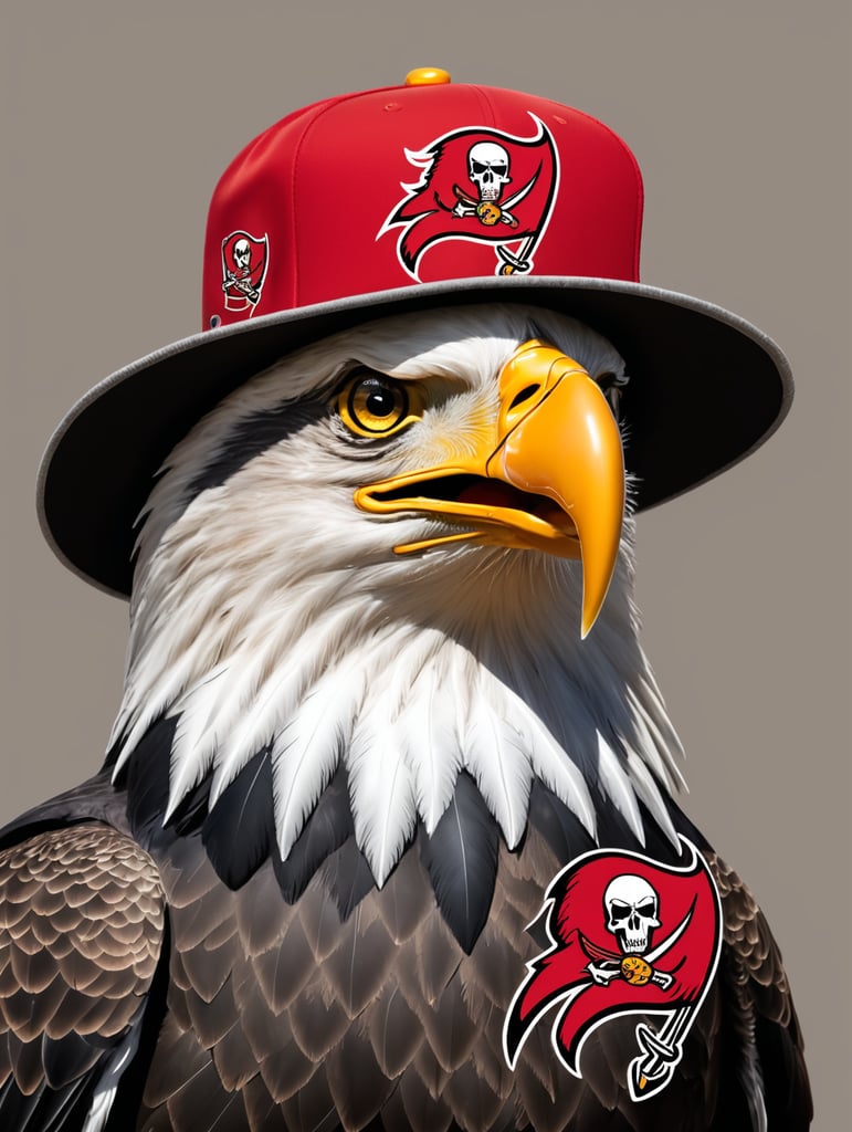 Eagle holding a Tampa buccaneers hat