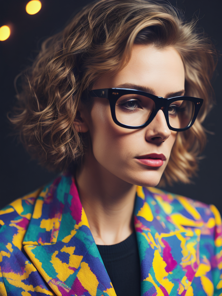 Carole-Anne Kast wayfarer glasses brightly patterned jacket vivid colors saturated colors contrast color fashion icon rockstar style iconic image music legend