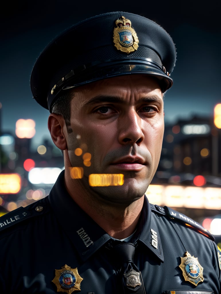 epic portrait of a Police Officer, city crime, British Columbia crime, Canada