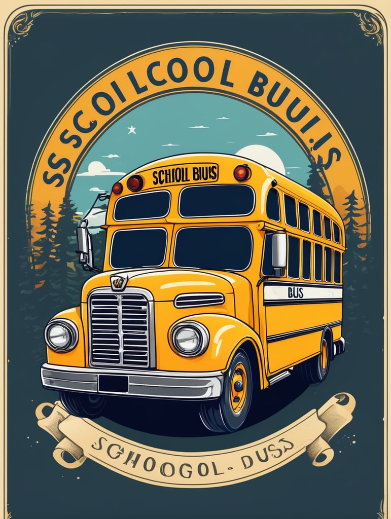 Vector classic school bus with hand drawn style, mascot logo, bright colors, vector Logo, vector image