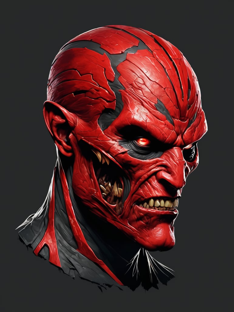 Gaming Logo. Create the image of a disfigured mutant being, inspired by the cover, and mutant de arca albums, red in color, with the appearance of varnished paint. On black background.vector image